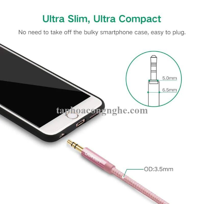 Ugreen 30813 0.5M màu Hồng Cáp âm thanh 2 đầu 3.5mm dương AV112 30030813